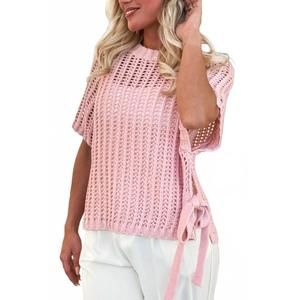 NEW SHEWIN side tie crochet knit top in pink